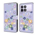 For Redmi K70E Fresh Painted Leather Phone Case(Purple Floral) - 1