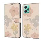 For Redmi Note 12 5G Global Fresh Painted Leather Phone Case(Beige Flowers) - 1