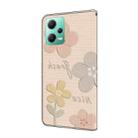 For Redmi Note 12 5G Global Fresh Painted Leather Phone Case(Beige Flowers) - 3