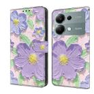 For Redmi Note 13 Pro 4G Fresh Painted Leather Phone Case(Oil Painting Purple Flowers) - 1