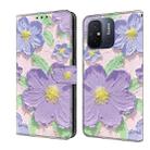 For Redmi 12C / 11A Fresh Painted Leather Phone Case(Oil Painting Purple Flowers) - 1