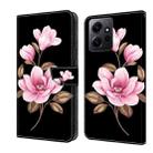 For Redmi Note 12 4G Global Fresh Painted Leather Phone Case(Black Flowers) - 1