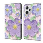 For Redmi Note 12 Pro+ Global Fresh Painted Leather Phone Case(Oil Painting Purple Flowers) - 1