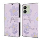 For Redmi 14C 4G Fresh Painted Leather Phone Case(Dark Purple Flowers) - 1