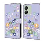 For Redmi 14C 4G Fresh Painted Leather Phone Case(Purple Floral) - 1