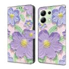 For Redmi Note 13 4G Fresh Painted Leather Phone Case(Oil Painting Purple Flowers) - 1
