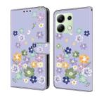 For Redmi Note 13 4G Fresh Painted Leather Phone Case(Purple Floral) - 1