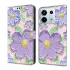 For Redmi Note 13 Pro 5G Fresh Painted Leather Phone Case(Oil Painting Purple Flowers) - 1