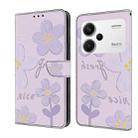 For Redmi Note 13 Pro+ Fresh Painted Leather Phone Case(Dark Purple Flowers) - 1