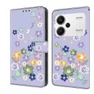 For Redmi Note 13 Pro+ Fresh Painted Leather Phone Case(Purple Floral) - 1