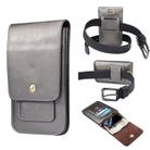 Lambskin Texture Men Phone Universal Double Lattice Waist Bag Leather Case, Size:L(Grey) - 1