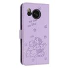 For Sharp Aquos Sense 8 Embossed Kitten Phone Leather Case with Lanyard(Purple) - 3