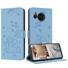 For Sharp Aquos Sense 8 Embossed Kitten Phone Leather Case with Lanyard(Blue) - 1