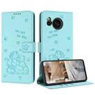 For Sharp Aquos Sense 8 Embossed Kitten Phone Leather Case with Lanyard(Mint Green) - 1