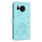 For Sharp Aquos Sense 8 Embossed Kitten Phone Leather Case with Lanyard(Mint Green) - 3