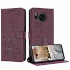 For Sharp Aquos Sense 8 Embossed Kitten Phone Leather Case with Lanyard(Wine Red) - 1