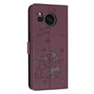 For Sharp Aquos Sense 8 Embossed Kitten Phone Leather Case with Lanyard(Wine Red) - 3