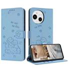 For Sharp Aquos Sense 9 Embossed Kitten Phone Leather Case with Lanyard(Blue) - 1