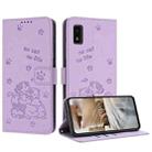 For Sharp Aquos Wish 3 Embossed Kitten Phone Leather Case with Lanyard(Purple) - 1