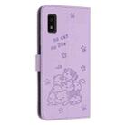 For Sharp Aquos Wish 3 Embossed Kitten Phone Leather Case with Lanyard(Purple) - 3