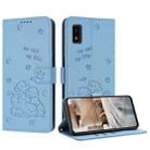 For Sharp Aquos Wish 3 Embossed Kitten Phone Leather Case with Lanyard(Blue) - 1