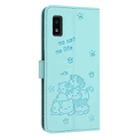 For Sharp Aquos Wish 3 Embossed Kitten Phone Leather Case with Lanyard(Mint Green) - 3