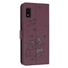 For Sharp Aquos Wish 3 Embossed Kitten Phone Leather Case with Lanyard(Wine Red) - 3