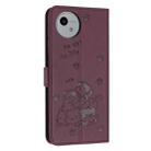 For Sharp Aquos wish4 SH-52E Embossed Kitten Phone Leather Case with Lanyard(Wine Red) - 3