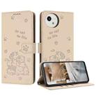 For Sharp Aquos wish5 Embossed Kitten Phone Leather Case with Lanyard(Beige) - 1