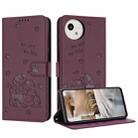 For Sharp Aquos wish5 Embossed Kitten Phone Leather Case with Lanyard(Wine Red) - 1