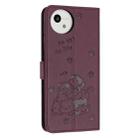 For Sharp Aquos wish5 Embossed Kitten Phone Leather Case with Lanyard(Wine Red) - 3