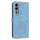 For Fujitsu Arrows We2 F-52E Embossed Kitten Phone Leather Case with Lanyard(Blue) - 3