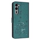 For Fujitsu Arrows We2 F-52E Embossed Kitten Phone Leather Case with Lanyard(Dark Green) - 3