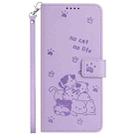For Fujitsu Arrows We2 Plus F-51E Embossed Kitten Phone Leather Case with Lanyard(Purple) - 2