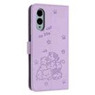 For Fujitsu Arrows We2 Plus F-51E Embossed Kitten Phone Leather Case with Lanyard(Purple) - 3