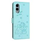 For Fujitsu Arrows We2 Plus F-51E Embossed Kitten Phone Leather Case with Lanyard(Mint Green) - 3