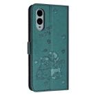 For Fujitsu Arrows We2 Plus F-51E Embossed Kitten Phone Leather Case with Lanyard(Dark Green) - 3