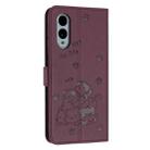For Fujitsu Arrows We2 Plus F-51E Embossed Kitten Phone Leather Case with Lanyard(Wine Red) - 3