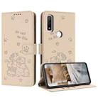 For Fujitsu Arrows We F-51B Embossed Kitten Phone Leather Case with Lanyard(Beige) - 1