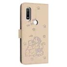 For Fujitsu Arrows We F-51B Embossed Kitten Phone Leather Case with Lanyard(Beige) - 3