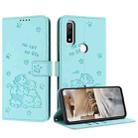 For Fujitsu Arrows We F-51B Embossed Kitten Phone Leather Case with Lanyard(Mint Green) - 1