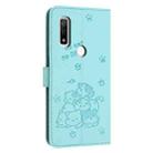 For Fujitsu Arrows We F-51B Embossed Kitten Phone Leather Case with Lanyard(Mint Green) - 3