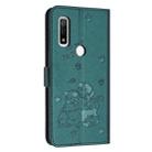 For Fujitsu Arrows We F-51B Embossed Kitten Phone Leather Case with Lanyard(Dark Green) - 3