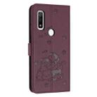 For Fujitsu Arrows We F-51B Embossed Kitten Phone Leather Case with Lanyard(Wine Red) - 3