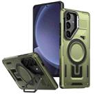 For Samsung Galaxy S25 5G Shield Hollow Frame Holder MagSafe Phone Case(Olive Green) - 1