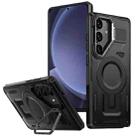 For Samsung Galaxy S25 5G Shield Hollow Frame Holder MagSafe Phone Case(Black) - 1