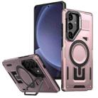 For Samsung Galaxy S25 5G Shield Hollow Frame Holder MagSafe Phone Case(Rose Gold) - 1