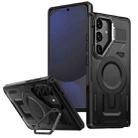 For Samsung Galaxy S24 FE 5G Shield Hollow Frame Holder MagSafe Phone Case(Black) - 1