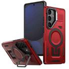 For Samsung Galaxy S24 FE 5G Shield Hollow Frame Holder MagSafe Phone Case(Red) - 1
