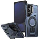 For Samsung Galaxy S24 FE 5G Shield Hollow Frame Holder MagSafe Phone Case(Navy Blue) - 1